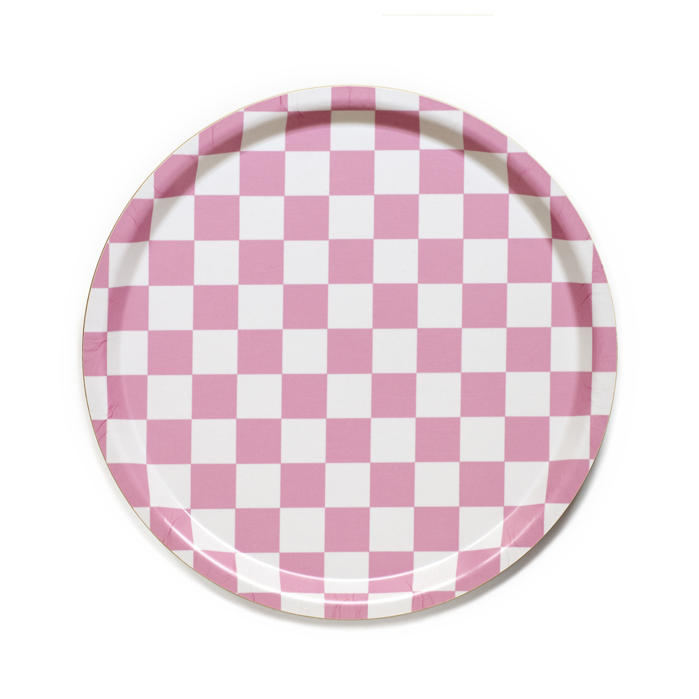 Rasberry / Cream   CHECKER  Round Serving Tray - 31 cm