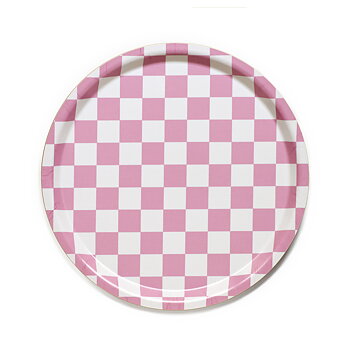 Rasberry / Cream   CHECKER  Round Serving Tray - 31 cm