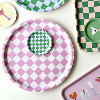 Rasberry / Cream   CHECKER  Round Serving Tray - 31 cm