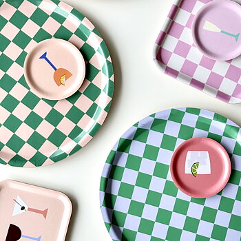 Peach Tulip  CHECKER  Round Serving Tray - 31 cm