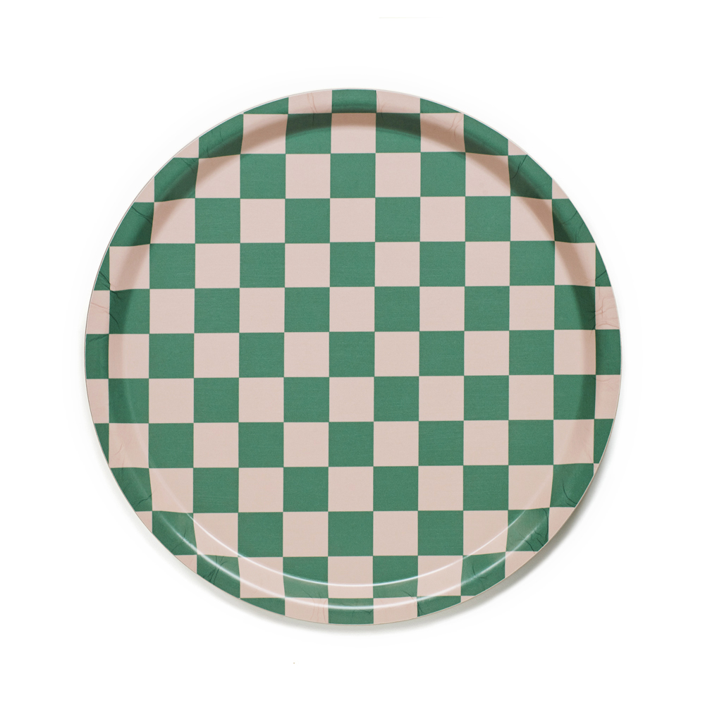 Peach Tulip  CHECKER  Round Serving Tray - 31 cm