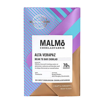 Malmö Chokladfabrik Alta Verapaz, bean to bar choklad 70 % kakaohalt Ekologisk