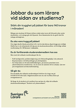 Jobbar du som lärare vid sidan av studierna? – affisch