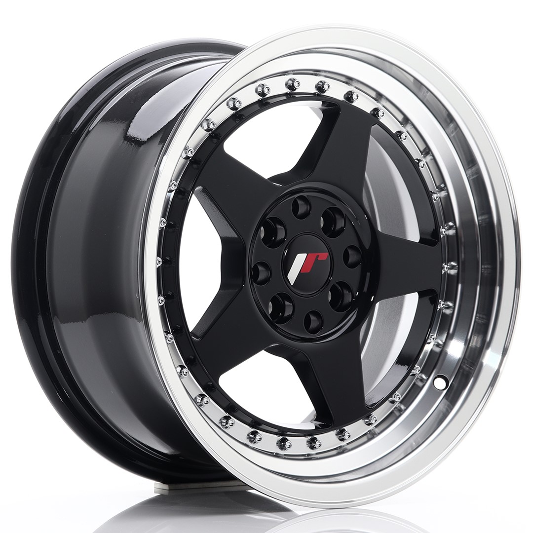 16" JR Wheels JR6 - Glossy Black Machined Lip