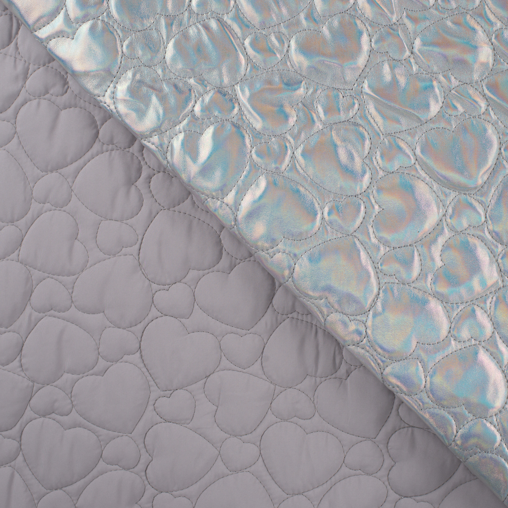 METALIC QUILT - HEARTS SILVER - 3