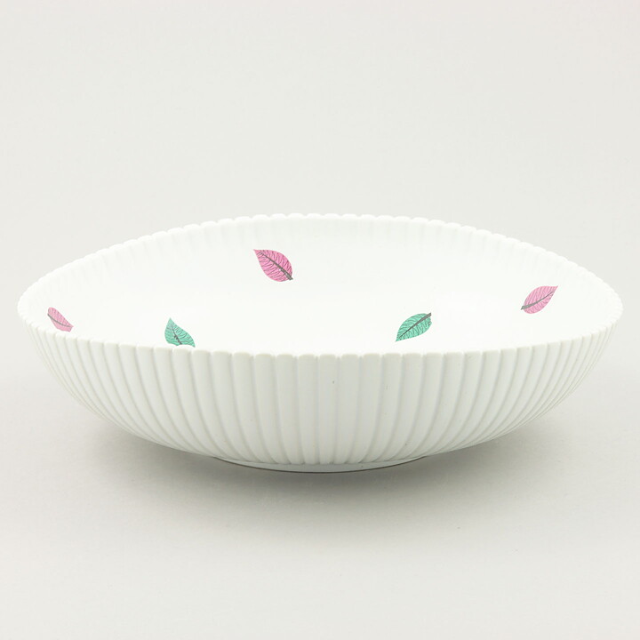 Stig Lindberg (Vinda 1950) White Bowl with Polychrome Leaf Decor 23 cm