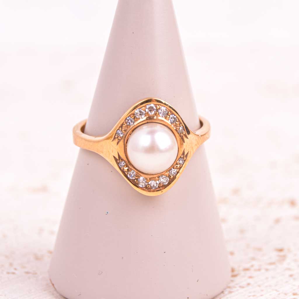 Helmi sormus 18k ja 0,13ct timantteja, Vintage - 4