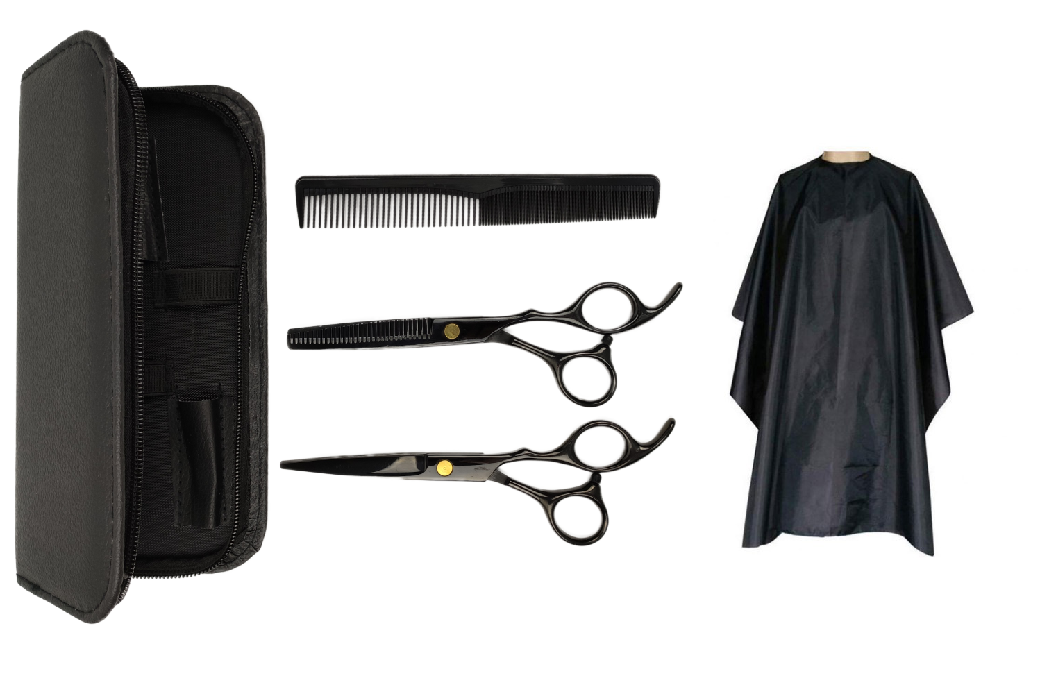 Pro Hairdresser Set: Black Scissors - 4 pieces - Luxury + Free Apron