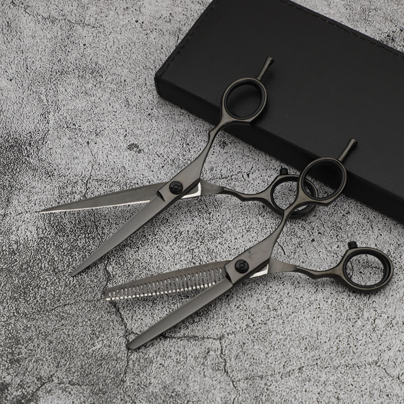 Pro Hairdresser Set: Black Scissors - 4 pieces - Luxury + Free Apron - 6