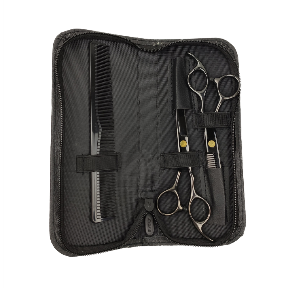 Pro Hairdresser Set: Black Scissors - 4 pieces - Luxury + Free Apron - 4