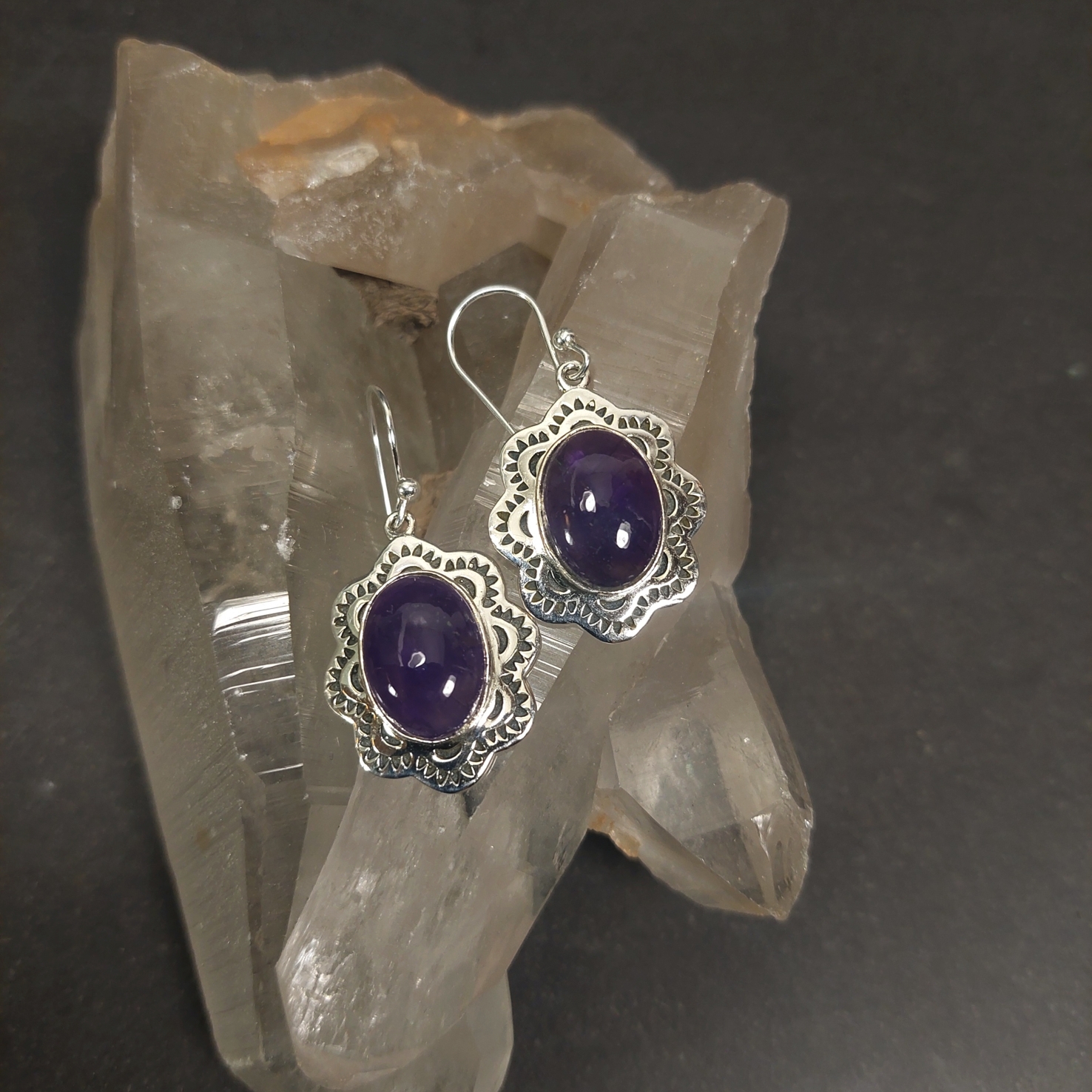 Örhängen i Silver med Cabochon slipad Sten - 2