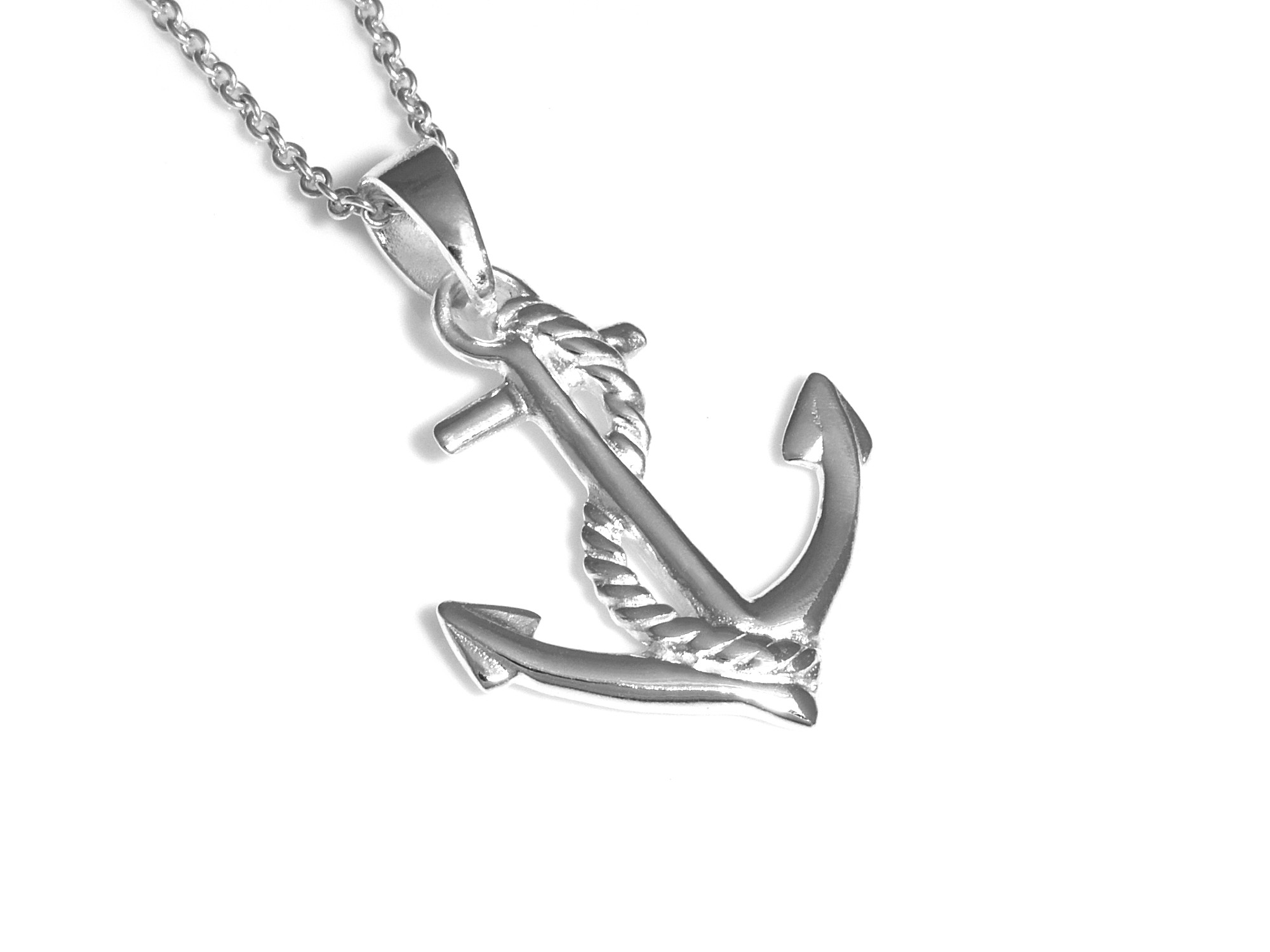 Ankare med Rep Halsband i Äkta 925 Silver, Båt Hänge, Kapten Accessoar, Sjöman Smycke