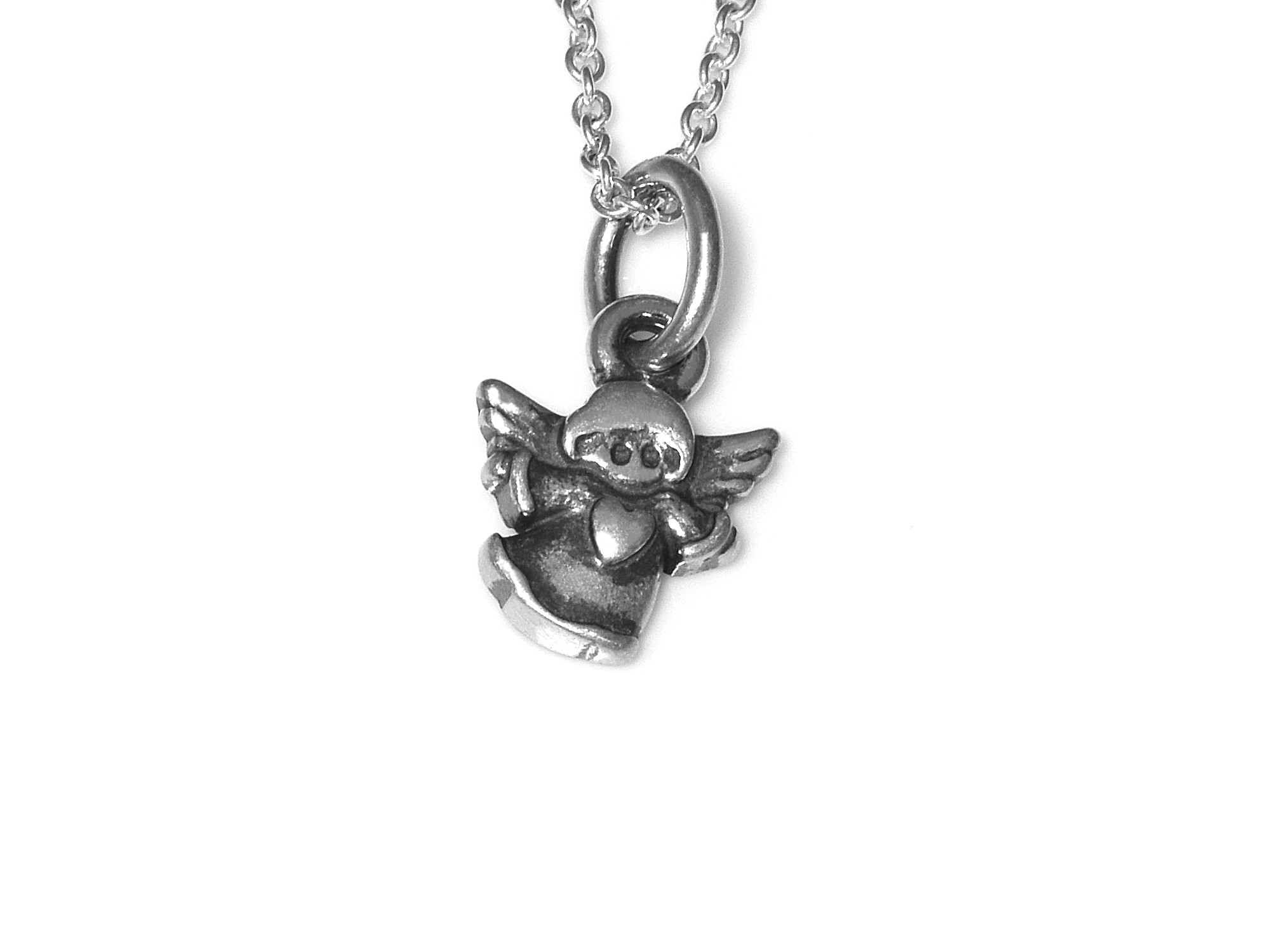 Liten Ängel Halsband i Äkta 925 Silver, Kristendom Hänge, Dop och Konfirmation Smycke
