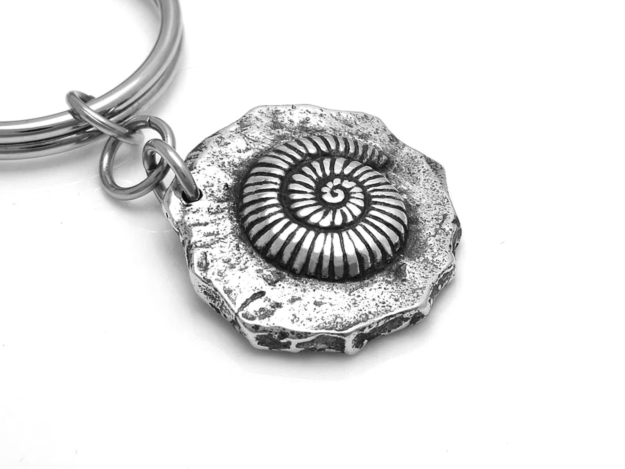 Ammonit Nyckelring, Fossil Accessoar, Djur Nyckelhållare i Tenn och Stål - 2
