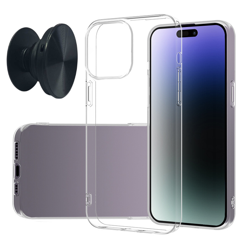 iPhone 15 Plus Case & Finger Holder - Protection and Comfort - Black