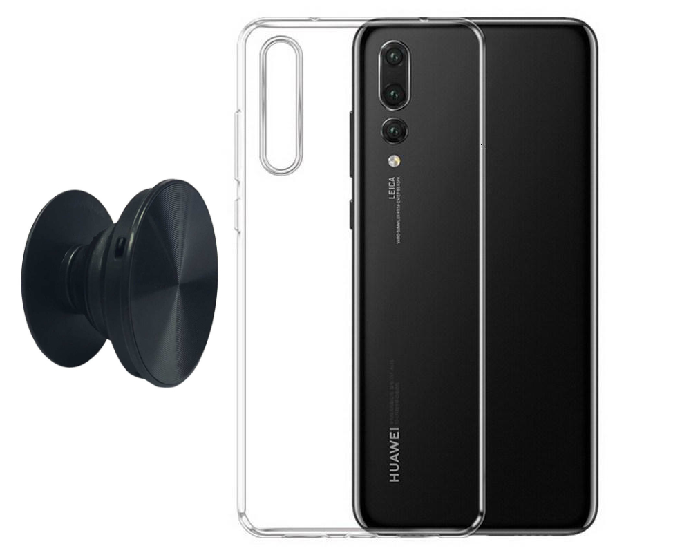 Huawei P20 Cover & Finger Holder - Protection and Comfort - Black