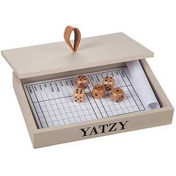 Yatzy spel i trälåda med trätärningar