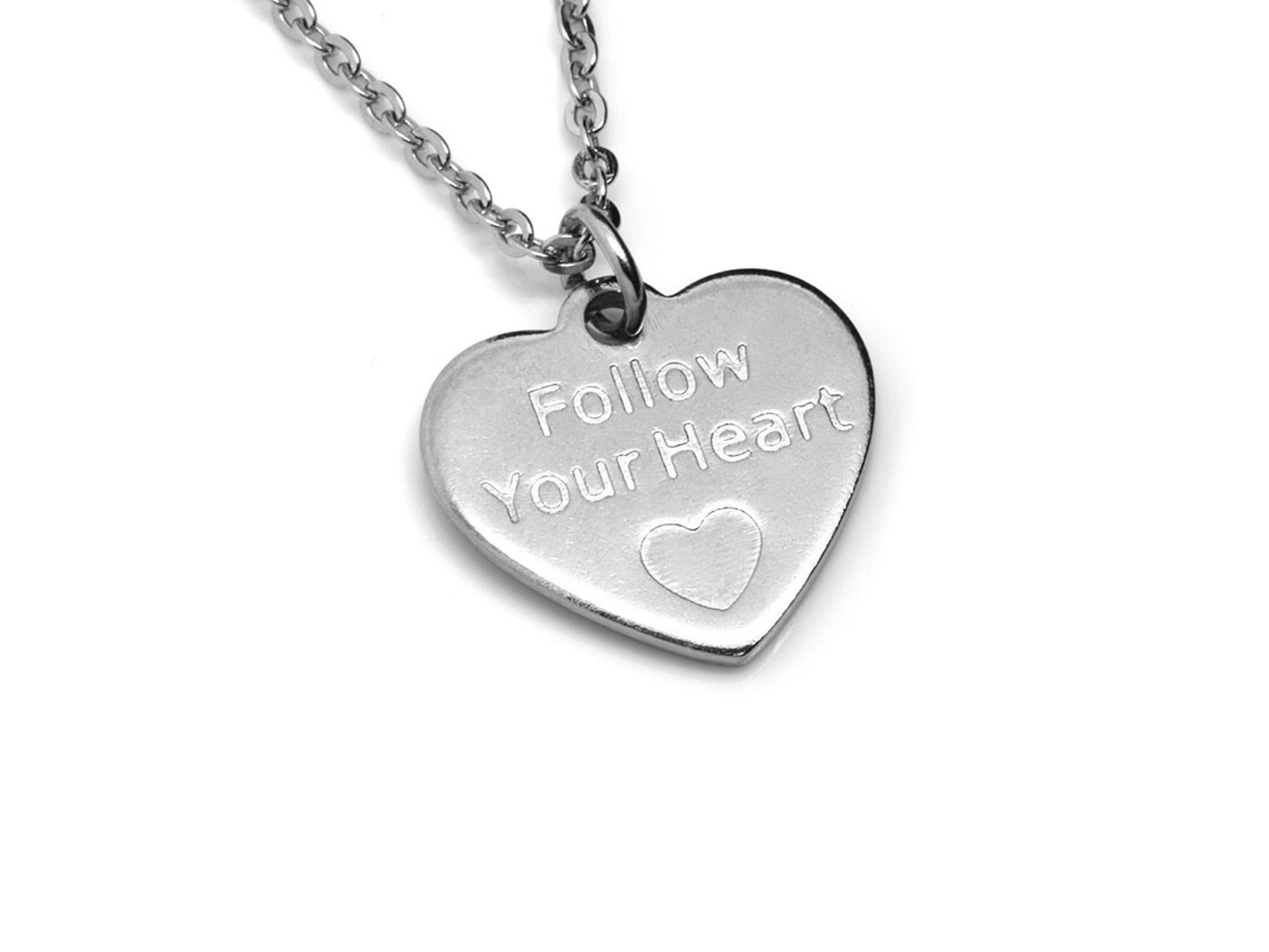 Hjärta med Follow Your Heart Text Halsband i Rostfritt Stål, Hjärtan Hänge, Kärlek Smycke