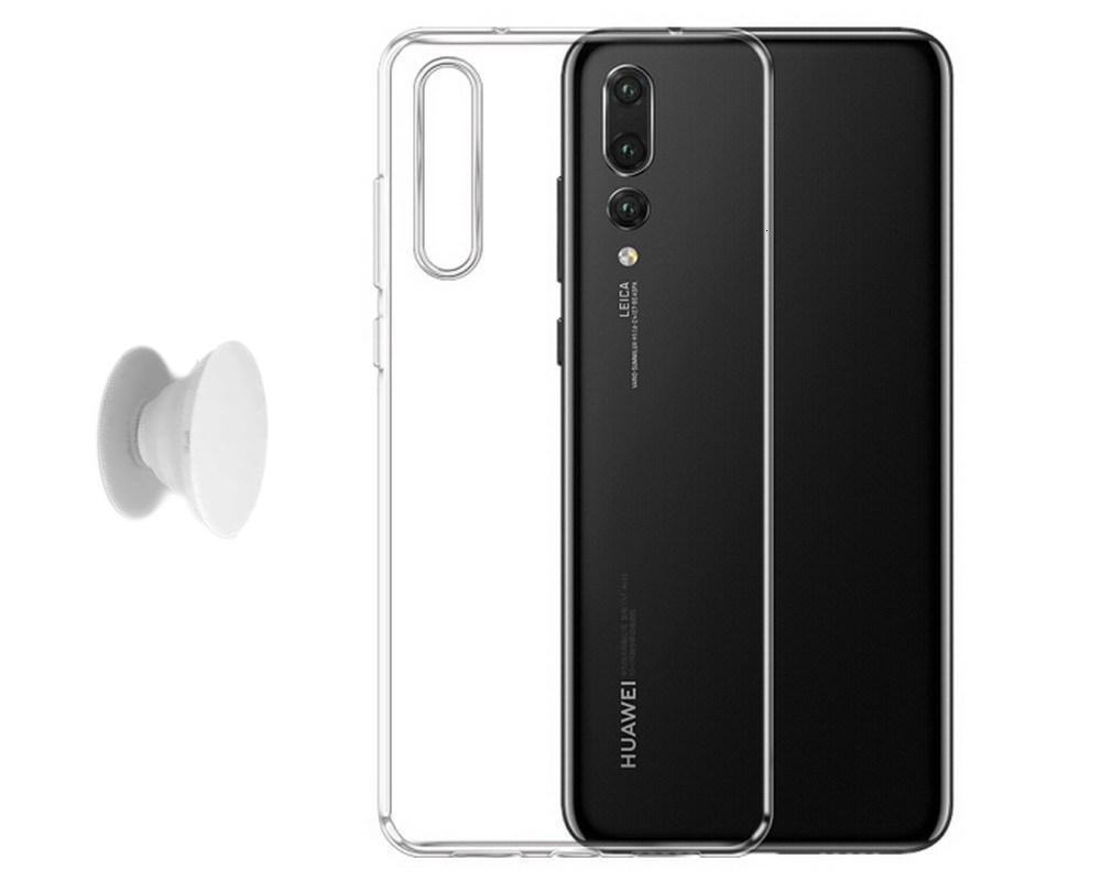 Huawei P20 Shell & Finger Holder - Protection and Comfort - White
