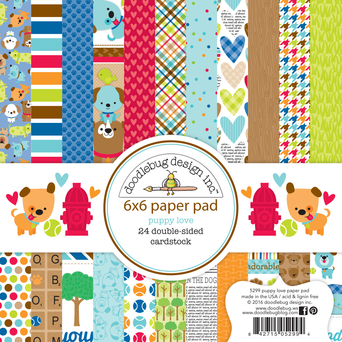 Doodlebug Design - 6x6 Inch Paper Pad- Puppy Love
