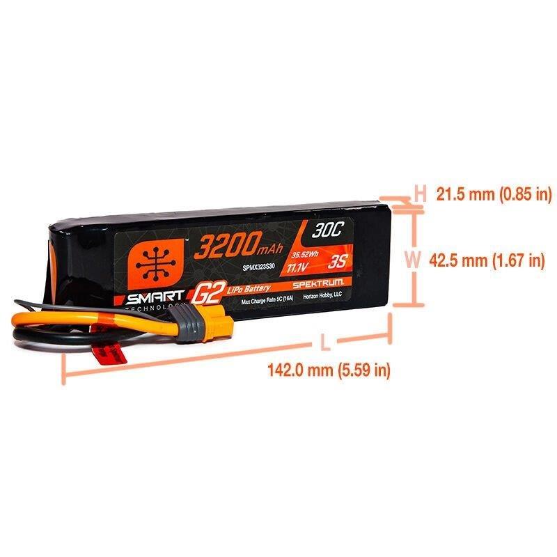 Spektrum 11.1V 3200mAh 3S 30C Smart G2 LiPo Battery: IC3 - 2