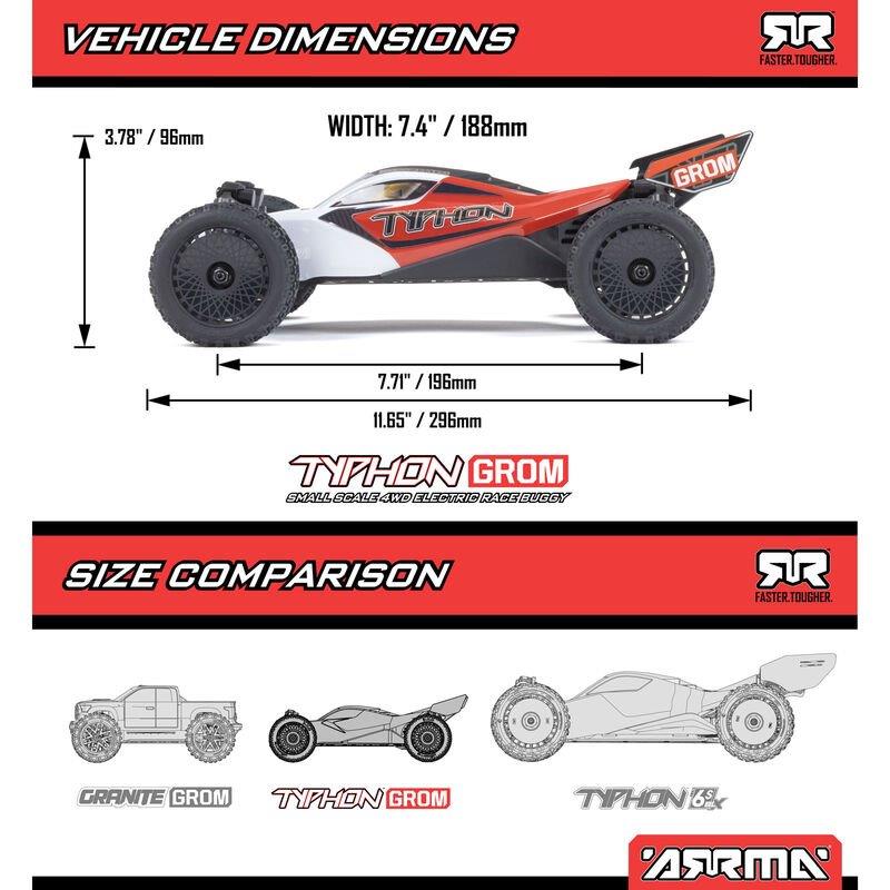 TYPHON GROM MEGA 380 Brushed 4X4 Small Buggy RTR, Battery & Charger, Red/White - 32