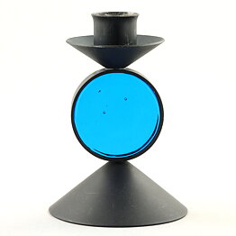 Gunnar Ander (1960s) Iron Candleholder with Blue Glass Center 10 cm