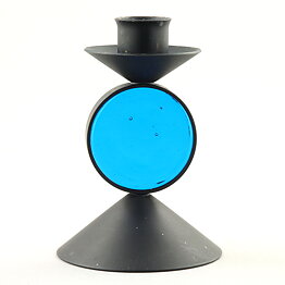 Gunnar Ander (1960s) Iron Candleholder with Blue Glass Center 10 cm