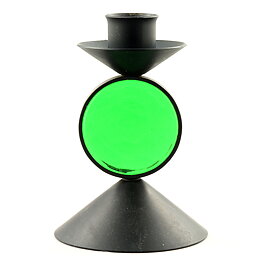 Gunnar Ander (1960s) Iron Candleholder with Green Glass Center 10 cm