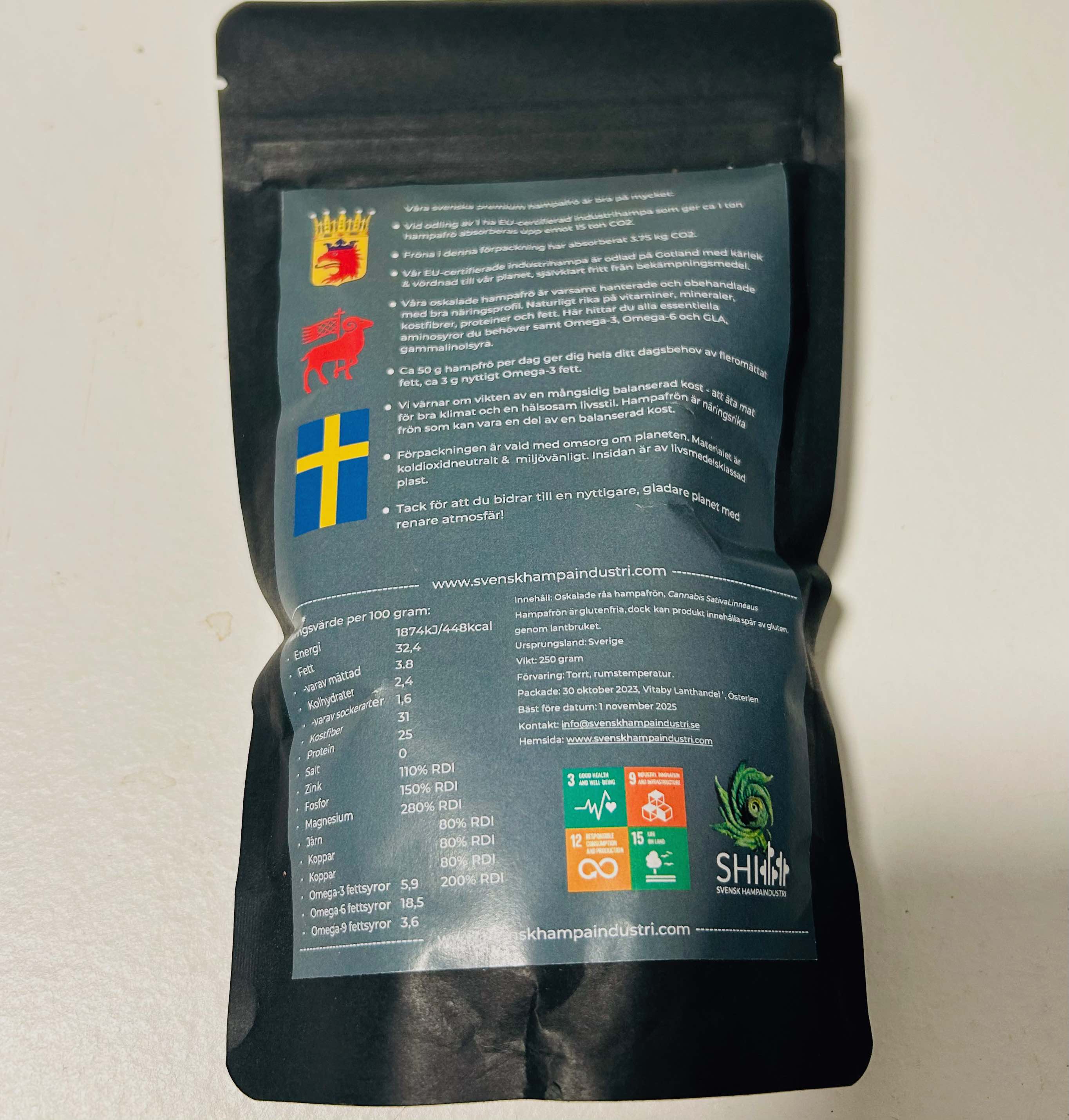 Hela hampfrön 250 g, SHI - 2