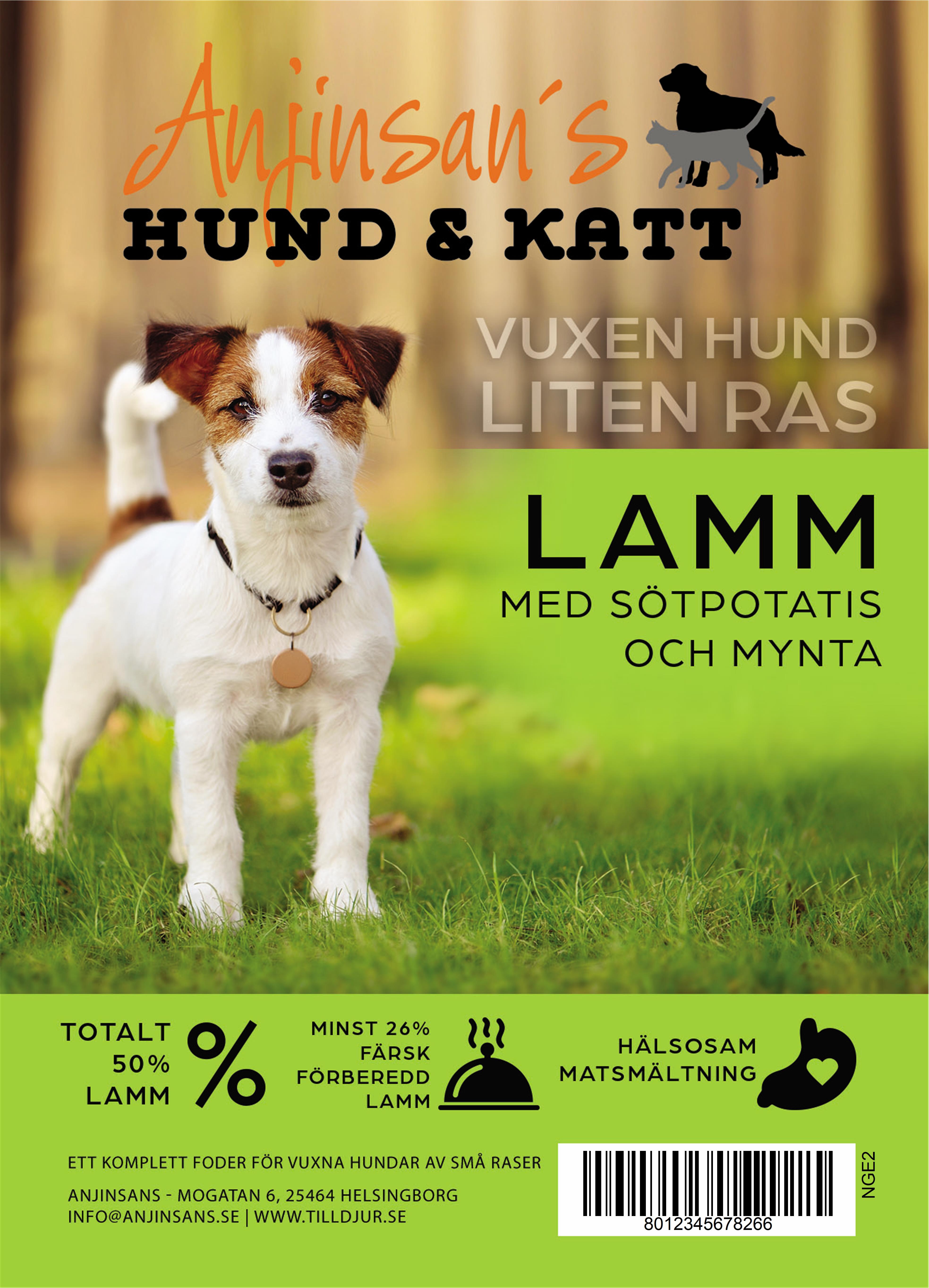 Anjinsans GF Lamm med Sötpotatis och Mynta  Liten Ras Vuxen 2kg