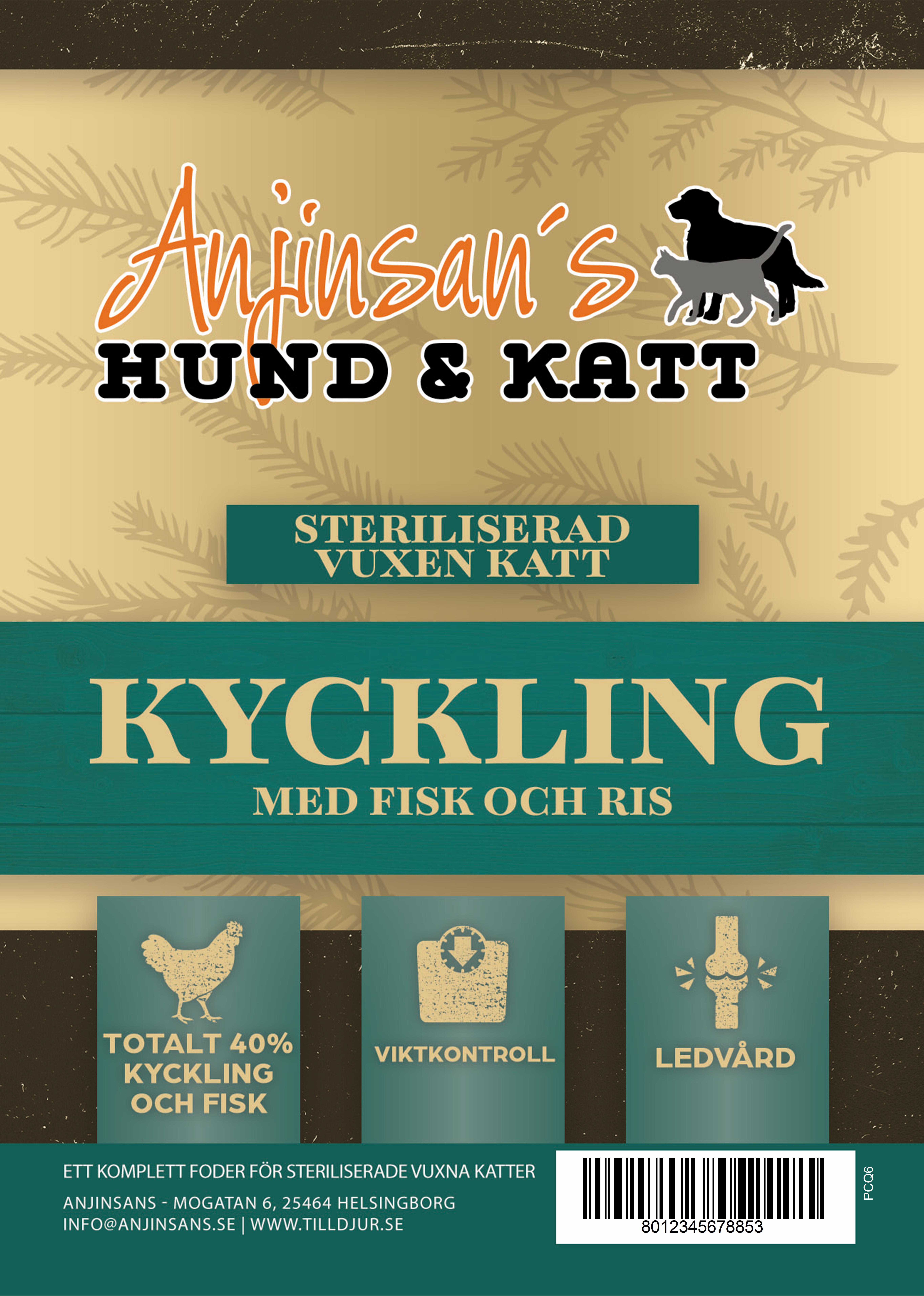 Anjinsans Kyckling med Fisk och Ris Katt sterilised/senior 6 kg