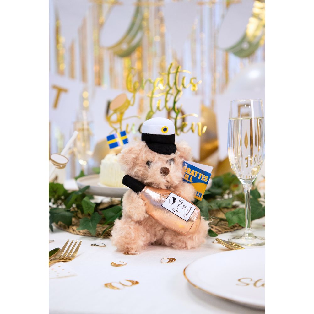 Student-halsband - Nalle som håller en rosa champagneflaska -1
