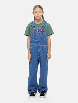 Dickies Hängselbyxor För Barn i tvättad denim 