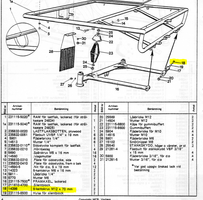 Skrue M12x70 bla til forvogn på fladknallert, galvaniseret - 2