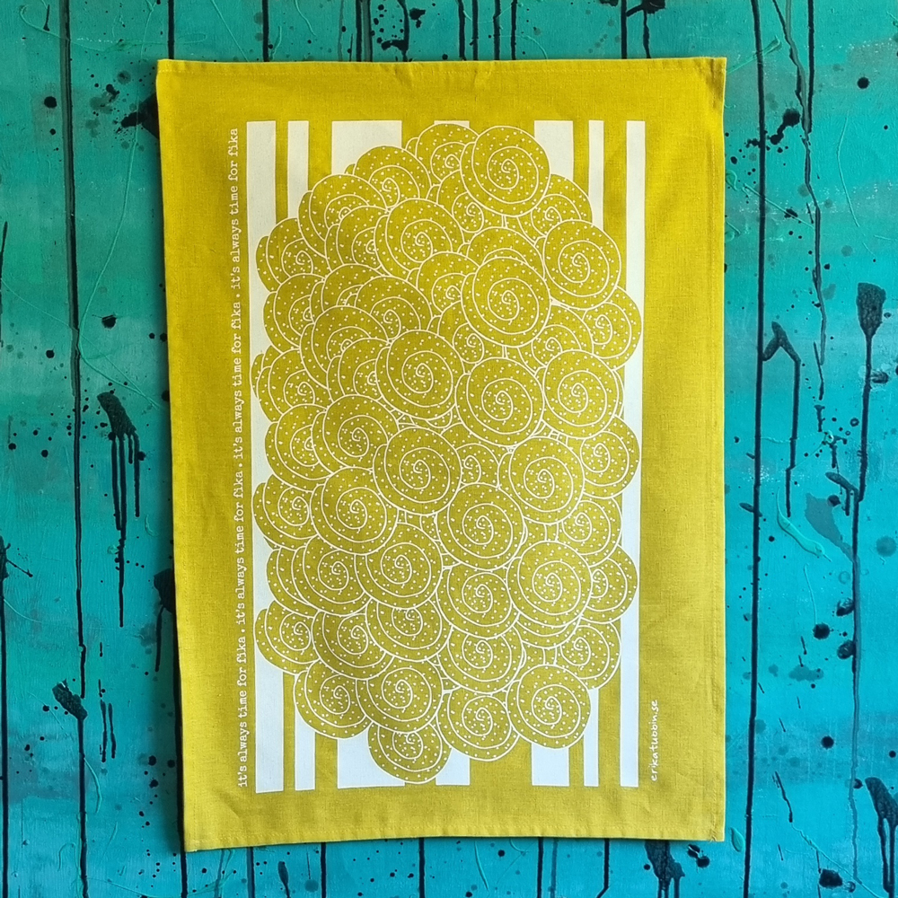 tea towel FIKA CINNAMON BUN yellow/white 50x70 cm