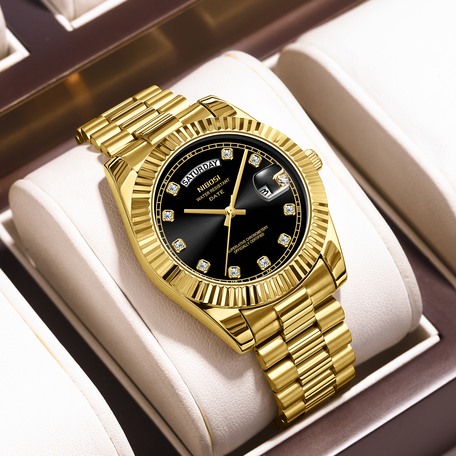 Nibosi Day-Date Gold Black - 9