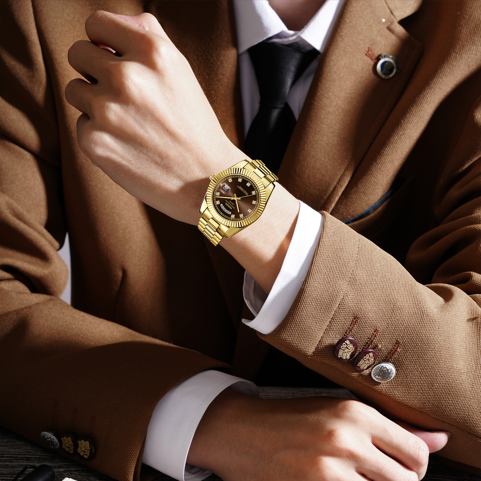 Nibosi Day-Date Gold Brown - 7