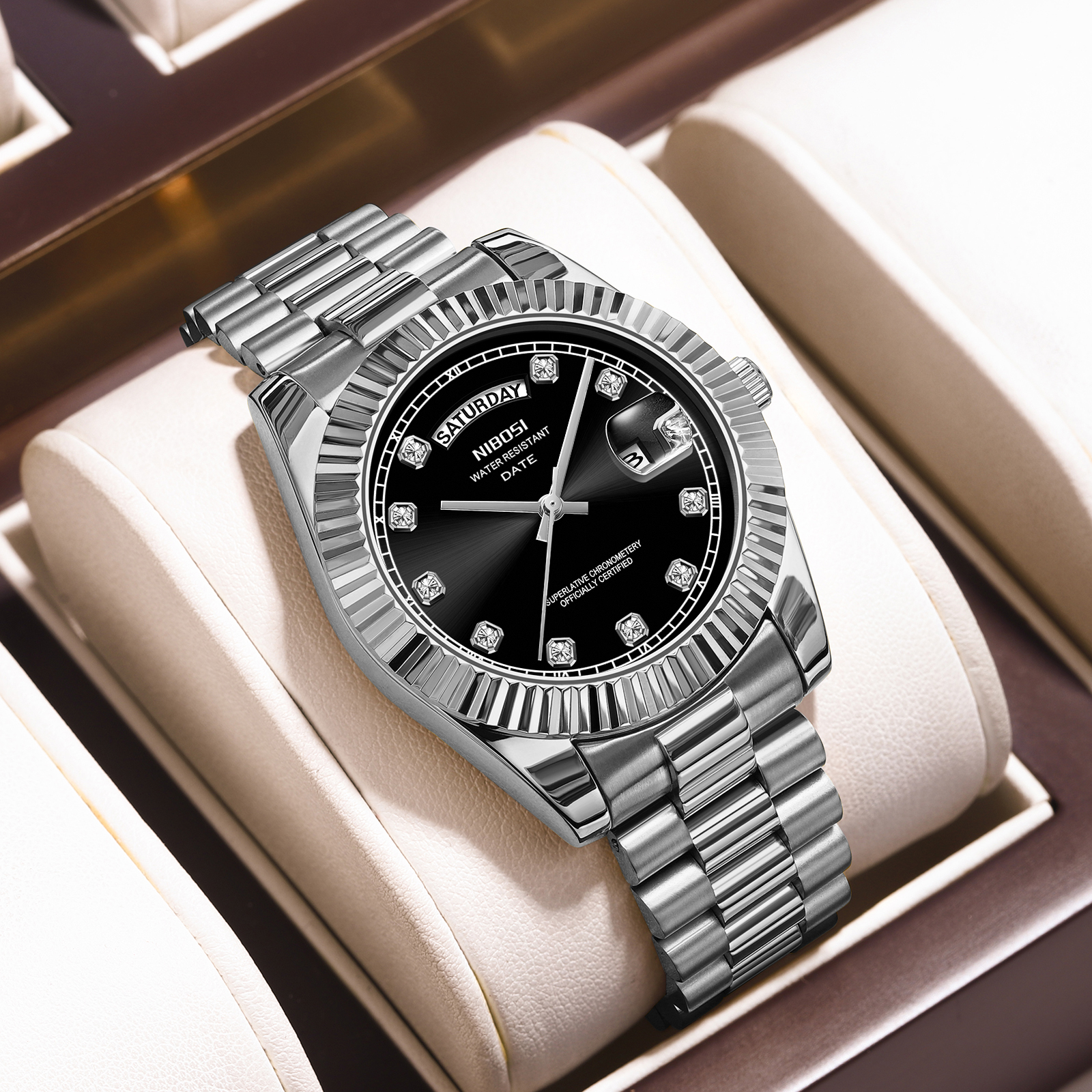 Nibosi Day-Date Silver Black - 6