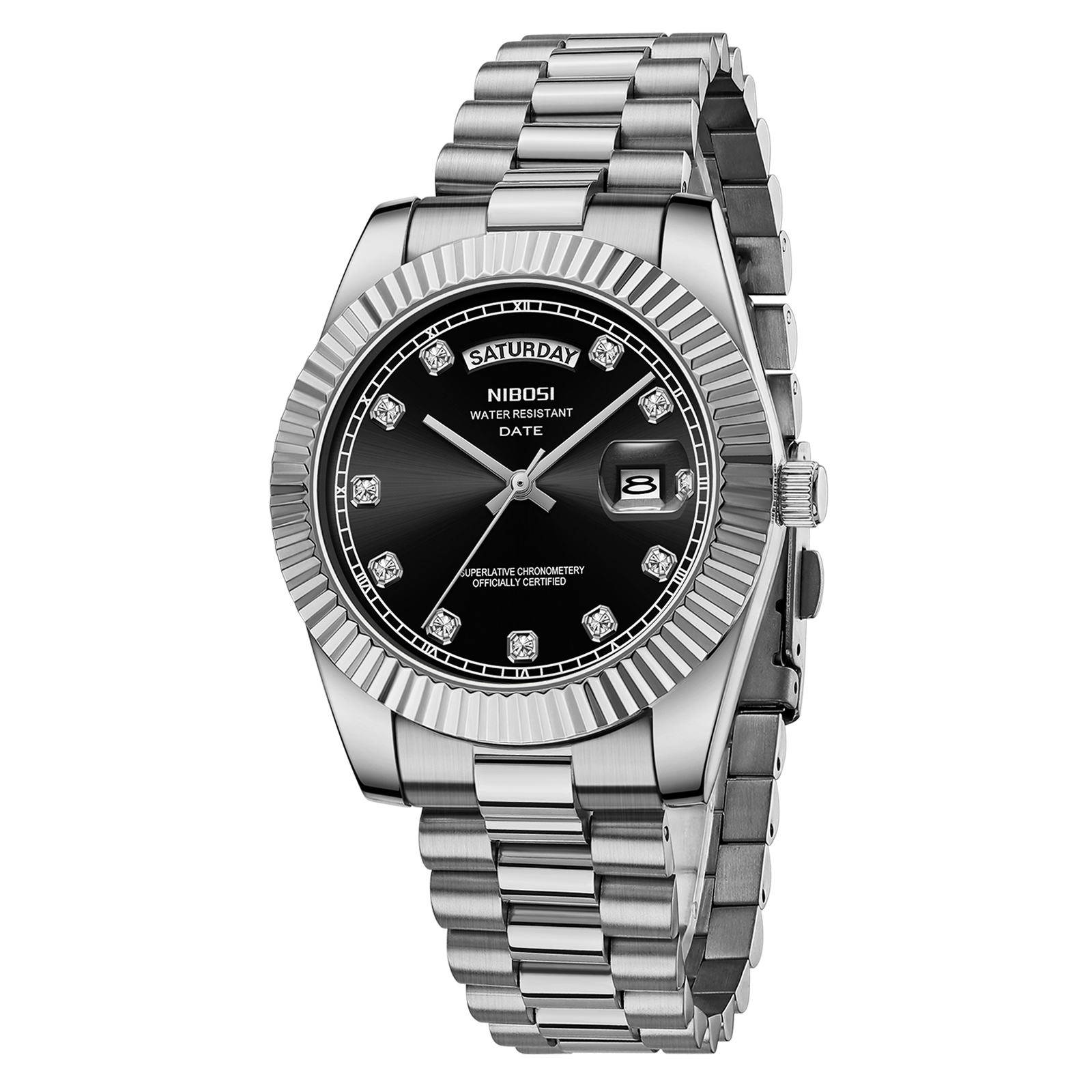 Nibosi Day-Date Silver Black - 3