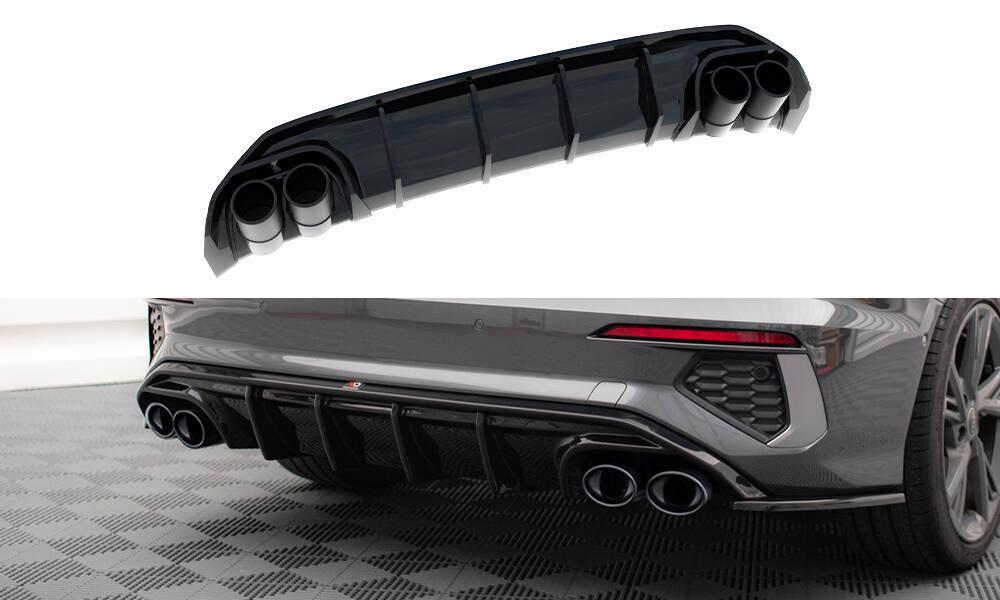 Maxton - REAR VALANCE + EXHAUST ENDS IMITATION AUDI A3 S-LINE SEDAN 8Y - Chrome