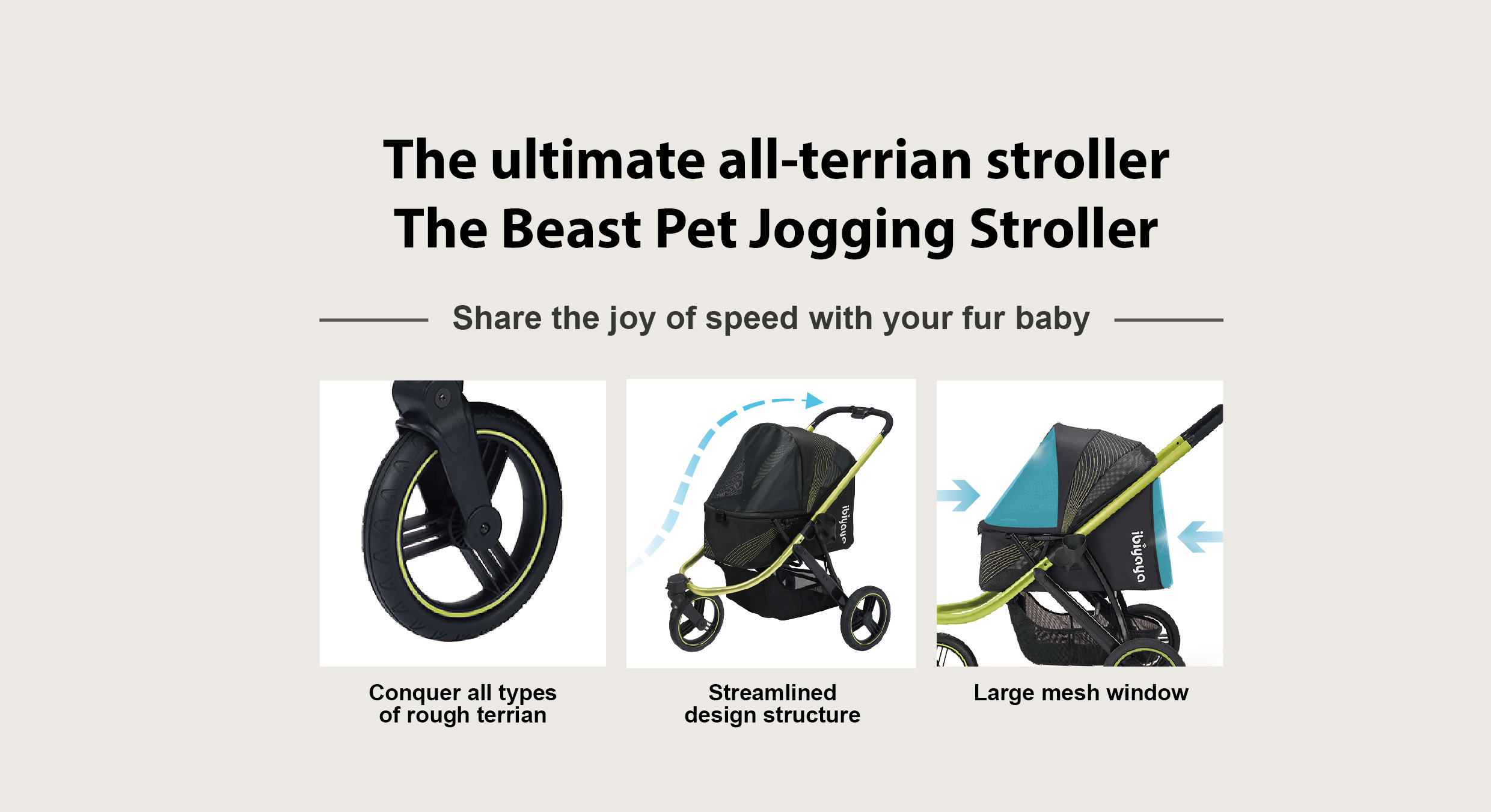 The Beast Pet Jogging Stroller -  Jet Black - 9