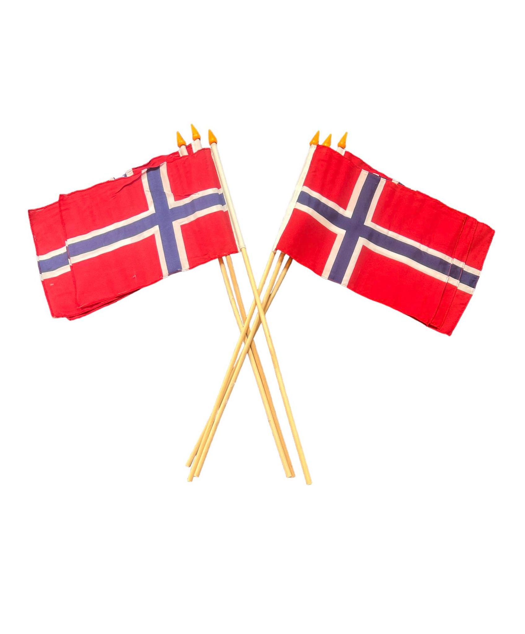 Norgeflagga i tyg på pinne - 6st 
