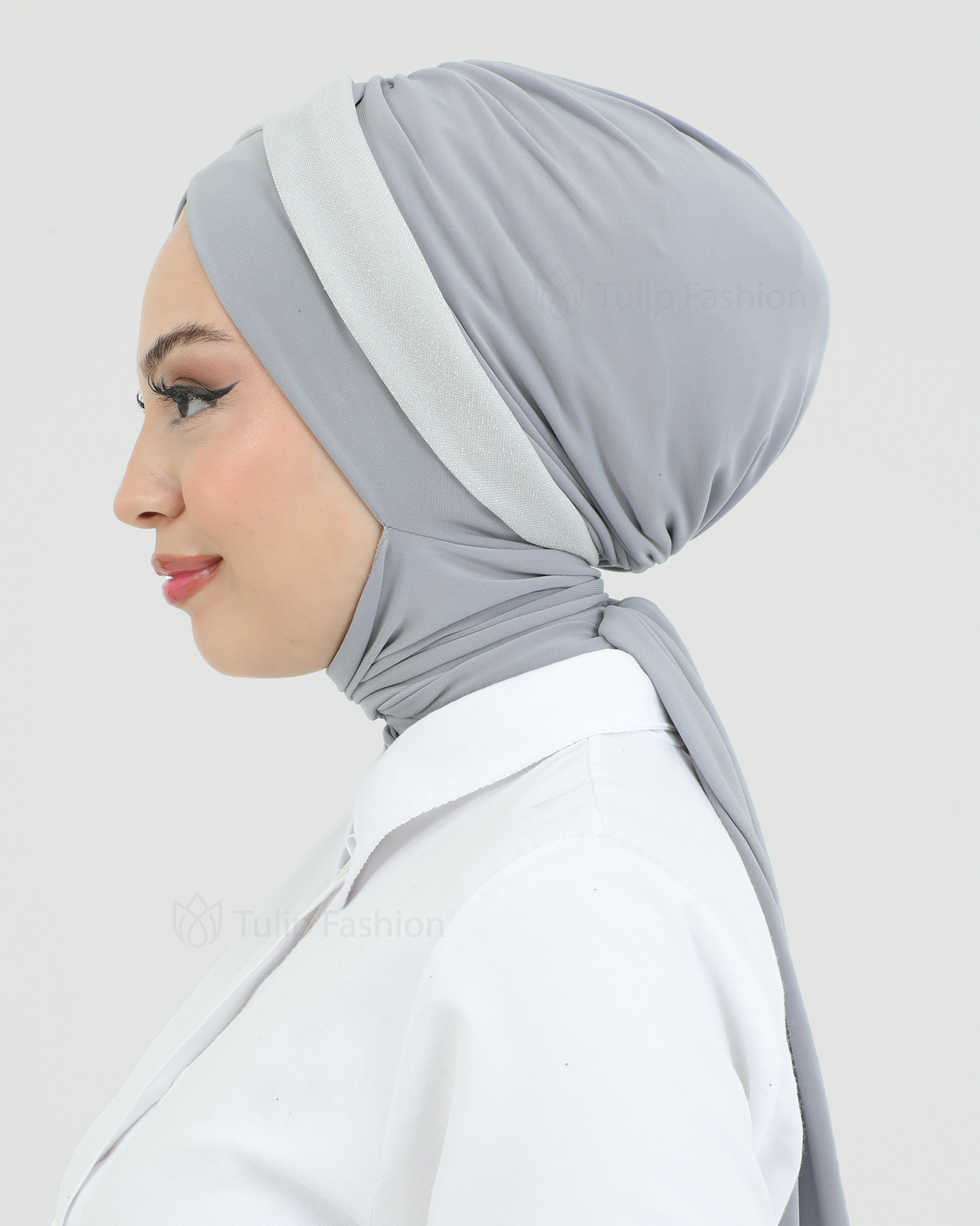 Turban with shawl - Tamara - Gray - 2
