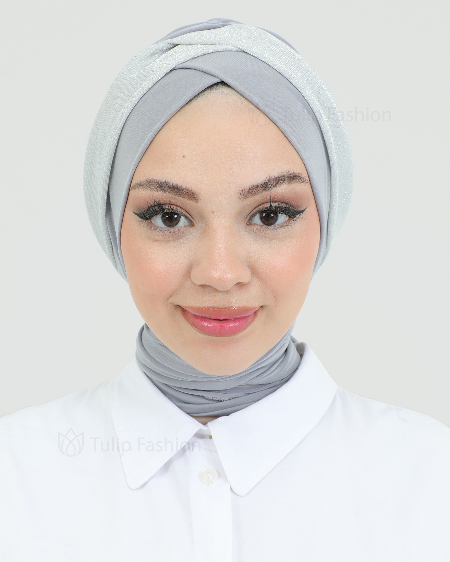 Turban with shawl - Tamara - Gray