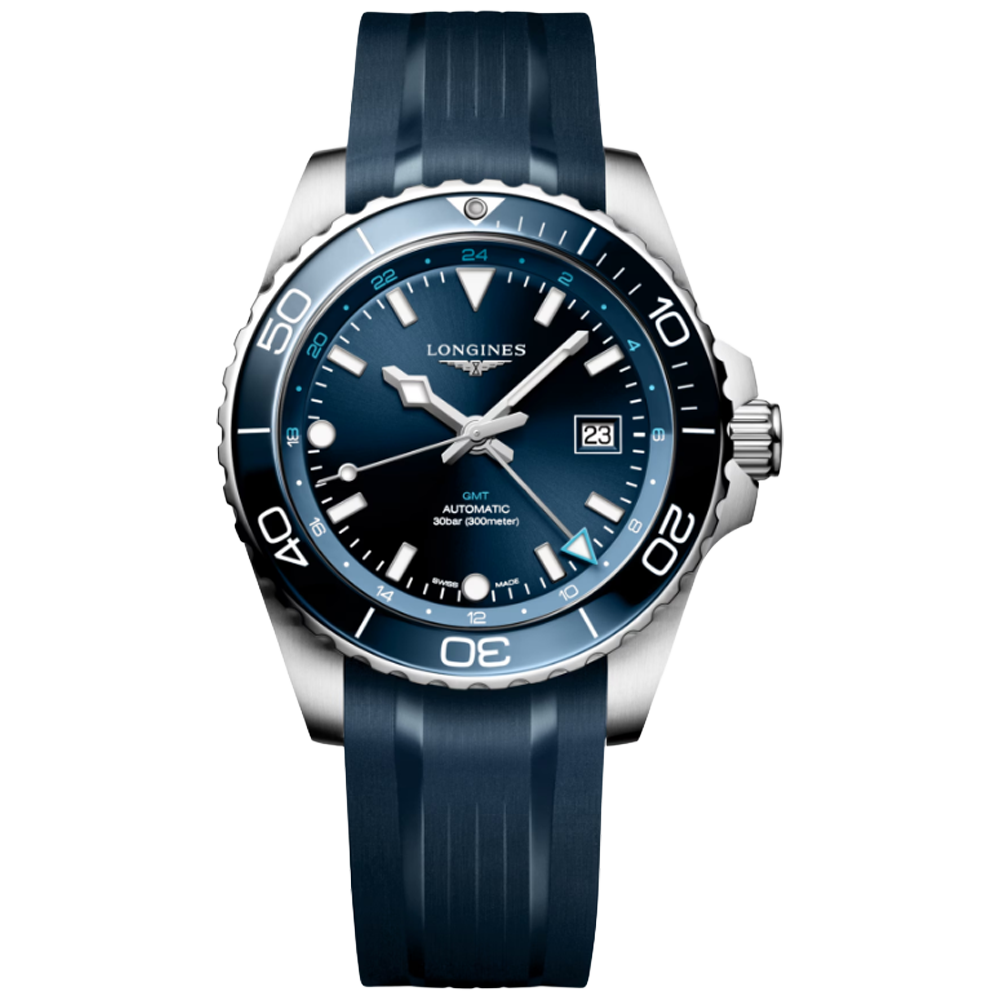 L3.890.4.96.9 Longines Hydroconquest GMT 43 blå gummiband