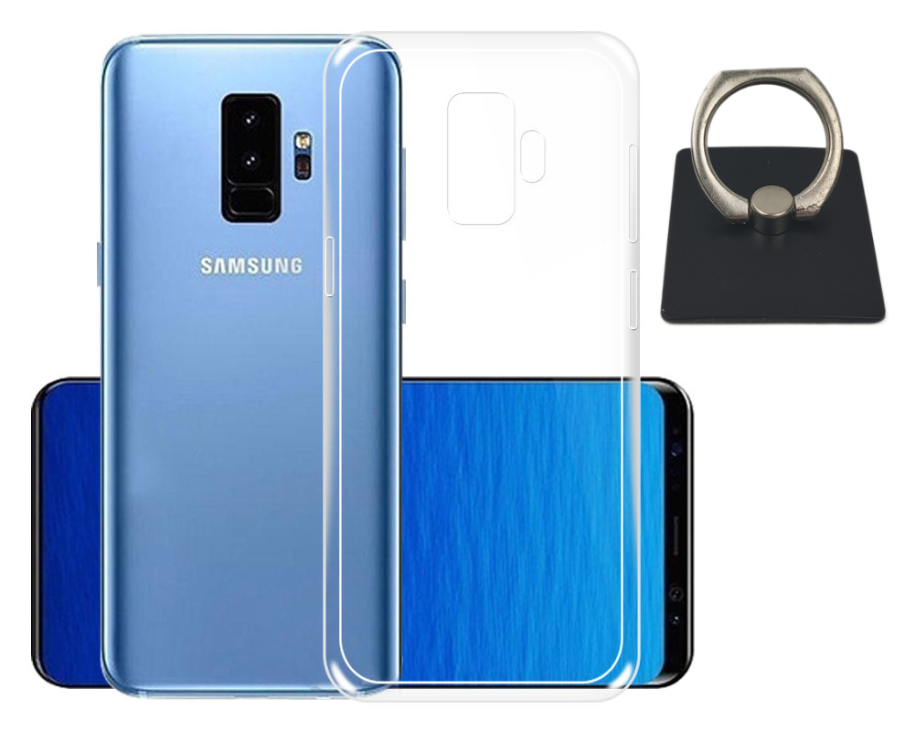 Samsung Galaxy S9+ Skal & Fyrkantig Fingerhållare - Skydd och Komfort - Svart