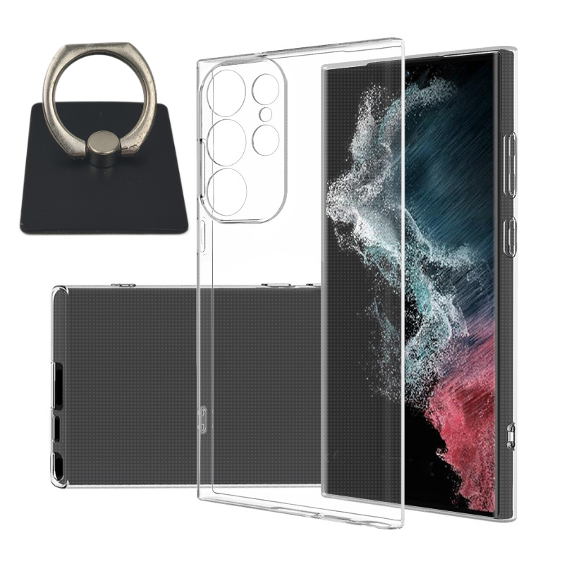 Samsung Galaxy S23 Ultra Shell & Square Finger Holder - Protection and Comfort - Black