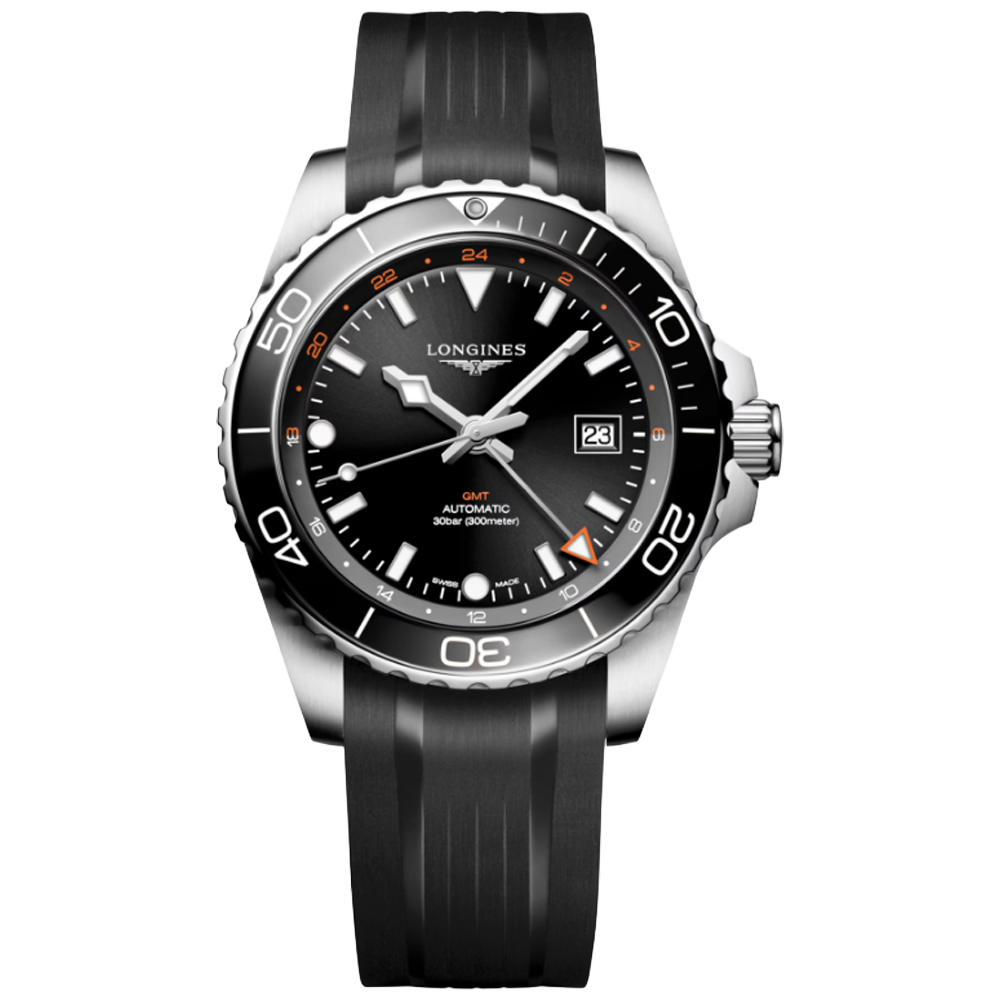 L3.890.4.56.9 Longines Hydroconquest GMT 43 svart gummiband