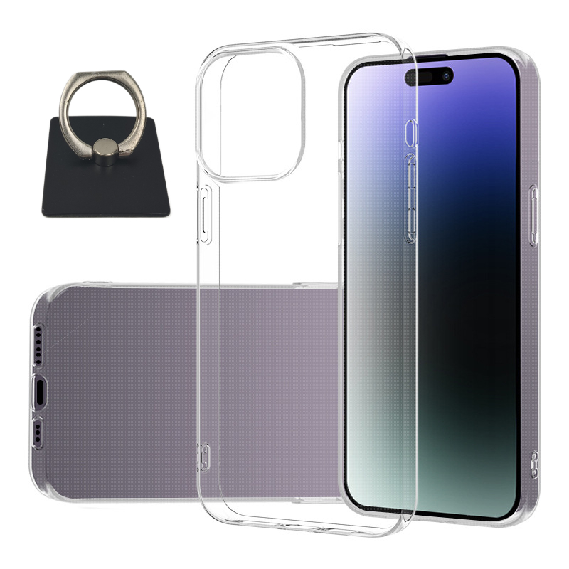 iPhone 15 Plus Skal & Fyrkantig Fingerhållare - Skydd och Komfort - Svart